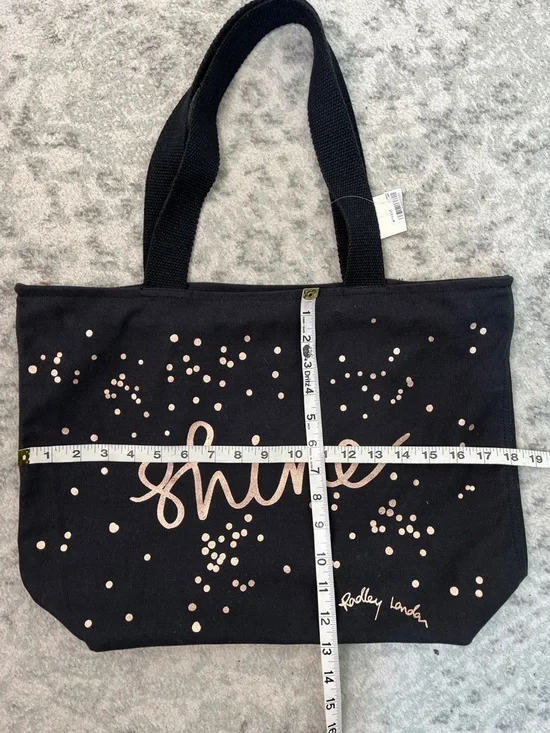 RADLEY LONDON CANVAS ZIPPER TOP TOTE BLACK WITH ROSE GOLD “SHINE” AND DOG NWT - Picture 12 of 14